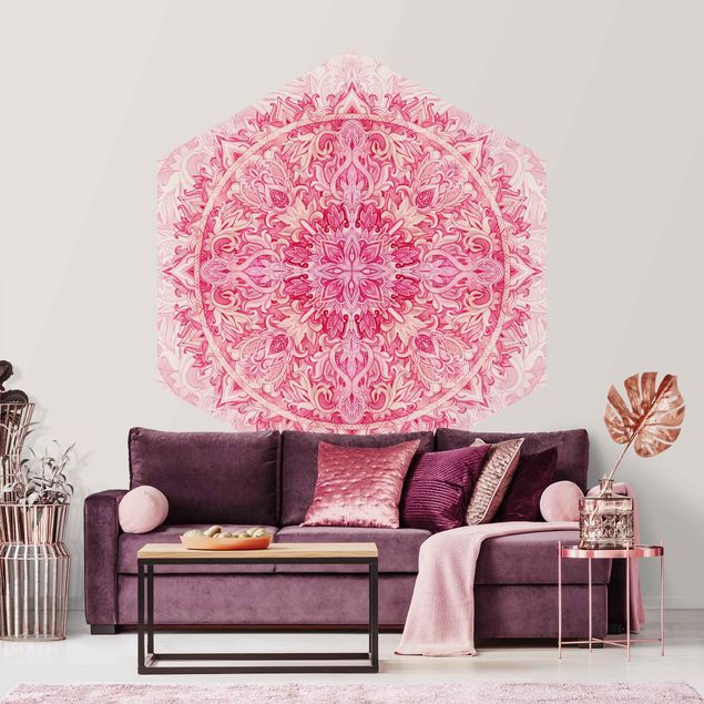 Wallpapers modern Mandala Watercolour Ornament Pattern Pink
