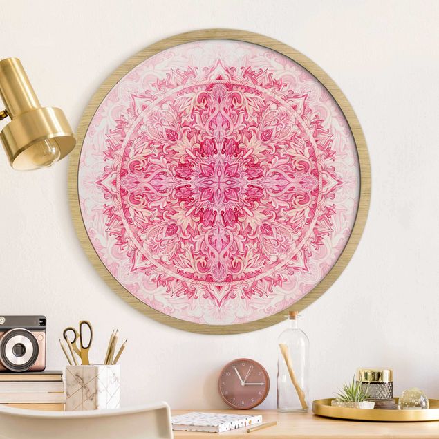 Framed prints round Mandala Watercolour Ornament Pattern Pink