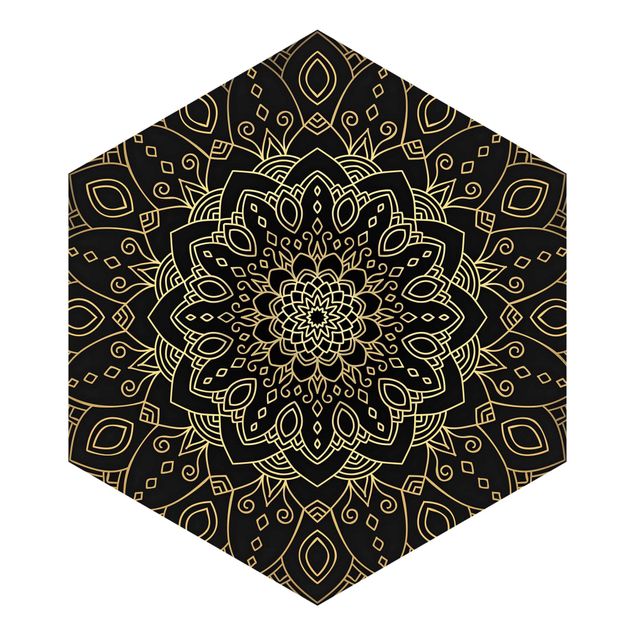 Self adhesive wallpapers Mandala Flower Pattern Gold Black