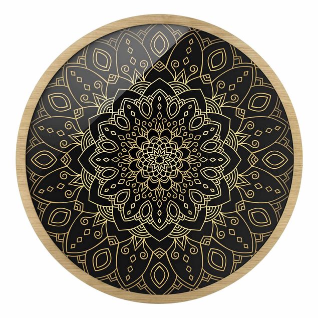 Black prints Mandala Flower Pattern Gold Black