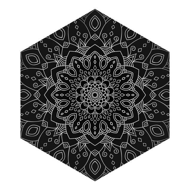Self adhesive wallpapers Mandala Flower Pattern Silver Black