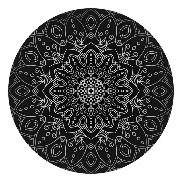 Wallpapers modern Mandala Flower Pattern Silver Black