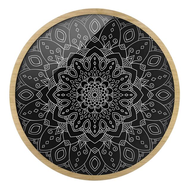 Black prints Mandala Flower Pattern Silver Black