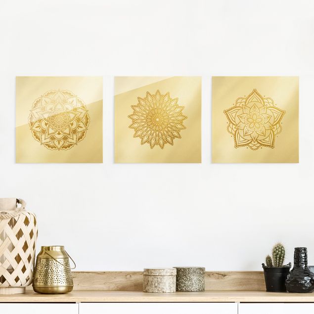 Kitchen Mandala Flower Sun Illustration Set Gold