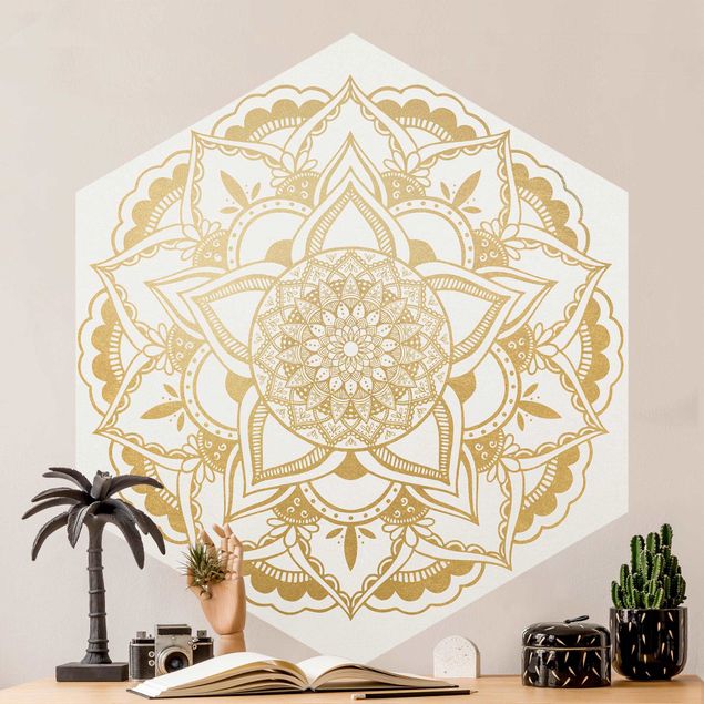 Wallpapers ornaments Mandala Flower Gold White