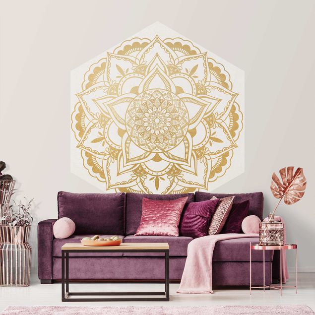 Wallpapers modern Mandala Flower Gold White