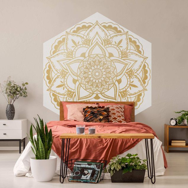 Wallpapers patterns Mandala Flower Gold White