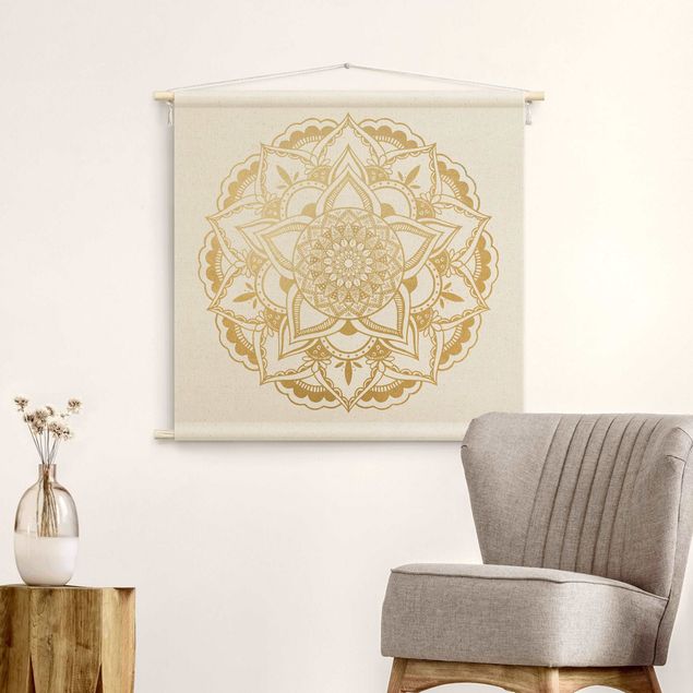 extra large tapestry wall hangings Mandala Flower Gold White