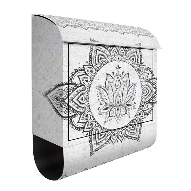 Grey post box Mandala Lotus Concrete Look