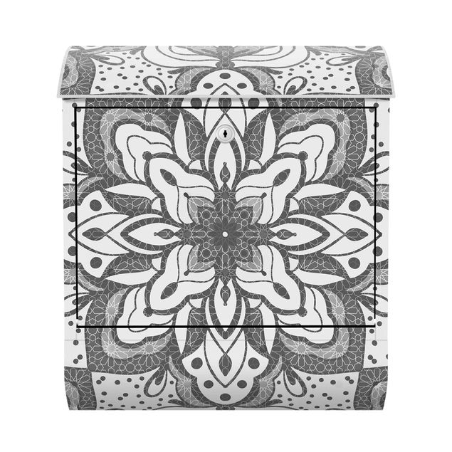 Letterboxes Mandala With Grid And Dots In Gray
