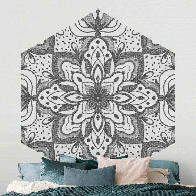 Wallpapers ornaments Mandala With Grid And Dots In Gray