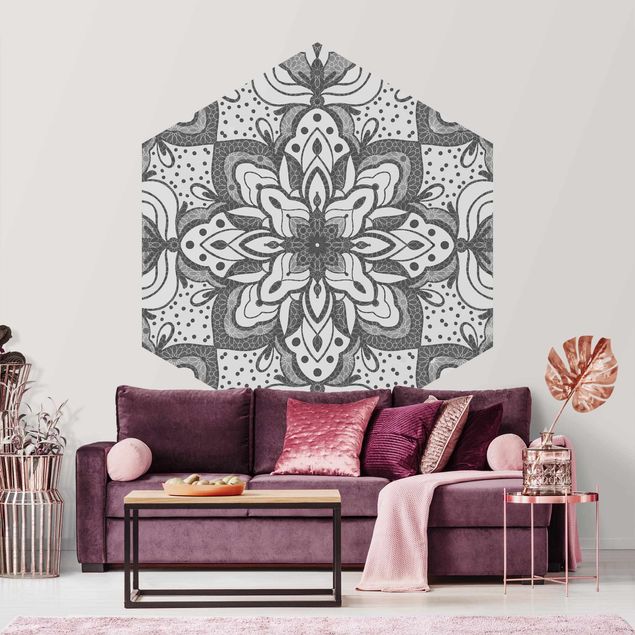 Wallpapers patterns Mandala With Grid And Dots In Gray