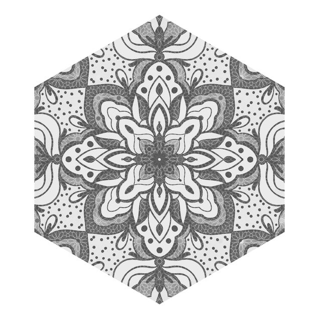 Red aesthetic wallpaper Mandala With Grid And Dots In Gray