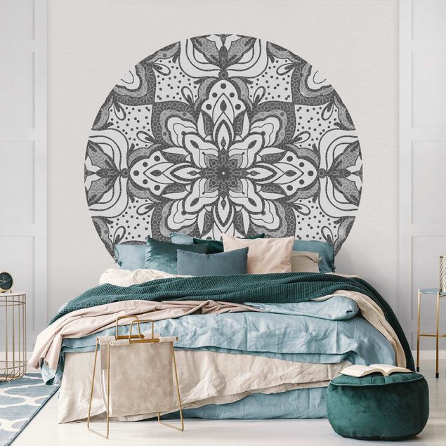 Black and white aesthetic wallpaper Mandala With Grid And Dots In Grey