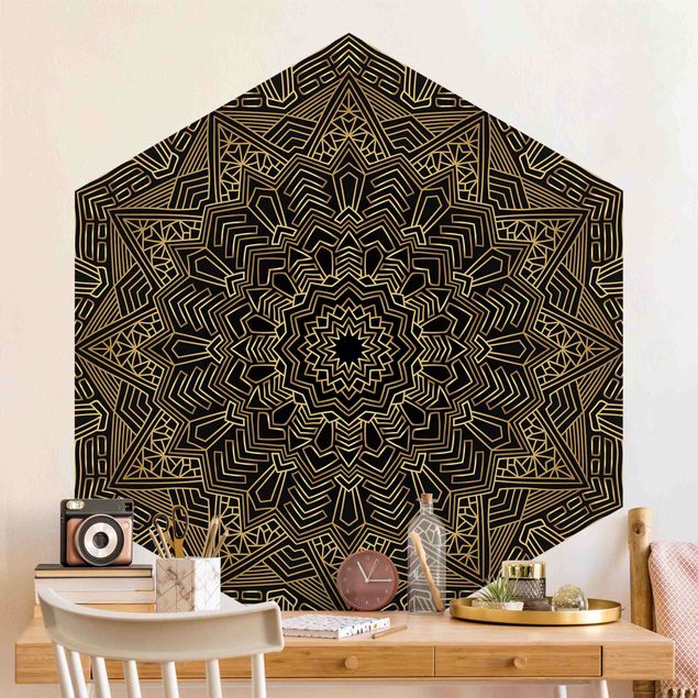 Wallpapers ornaments Mandala Star Pattern Gold Black