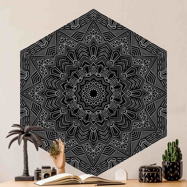 Wallpapers ornaments Mandala Star Pattern Silver Black