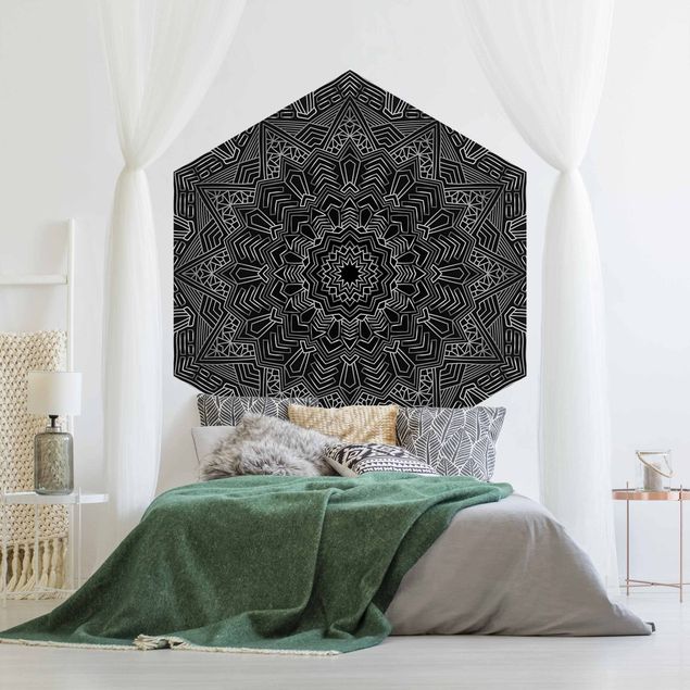 Modern wallpaper designs Mandala Star Pattern Silver Black