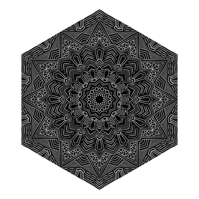 Adhesive wallpaper Mandala Star Pattern Silver Black