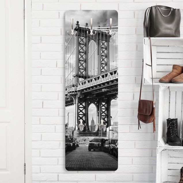Wall mounted coat rack architecture and skylines Manhattan Bridge In America