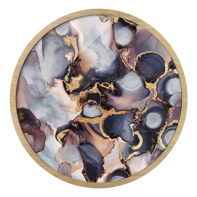 Framed art prints Marble Watercolour With Gold