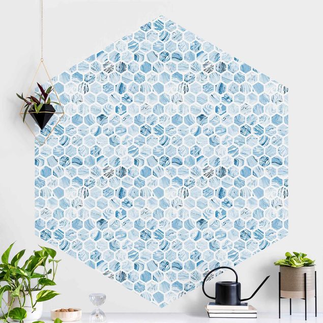 Kitchen Marble Hexagons Blue Shades