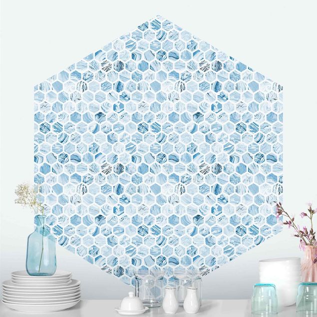 Wallpapers marble Marble Hexagons Blue Shades