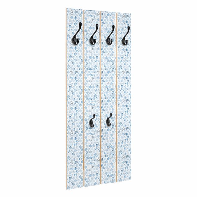 Wall mounted coat rack Marble Hexagons Blue Shades