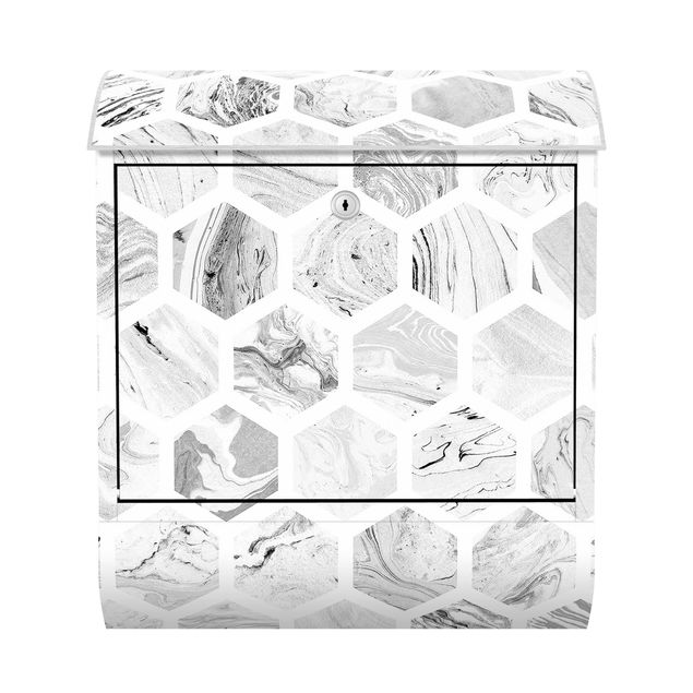 Letterboxes Marble Hexagons In Greyscales
