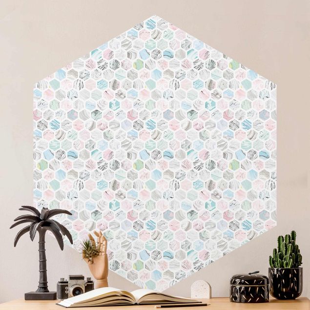 Wallpapers marble Marble Hexagons Rose And Sea Blue