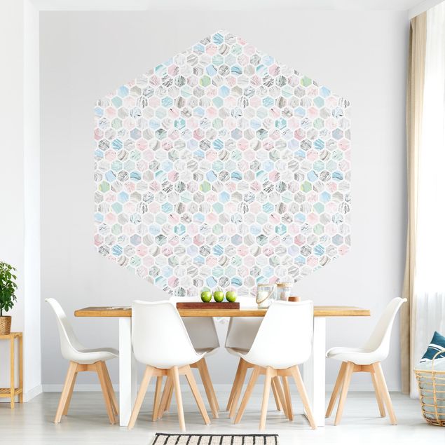 Rose flower wallpaper Marble Hexagons Rose And Sea Blue