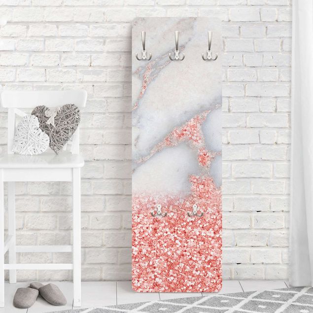 Wall mounted coat rack stone Marble Look With Pink Confetti