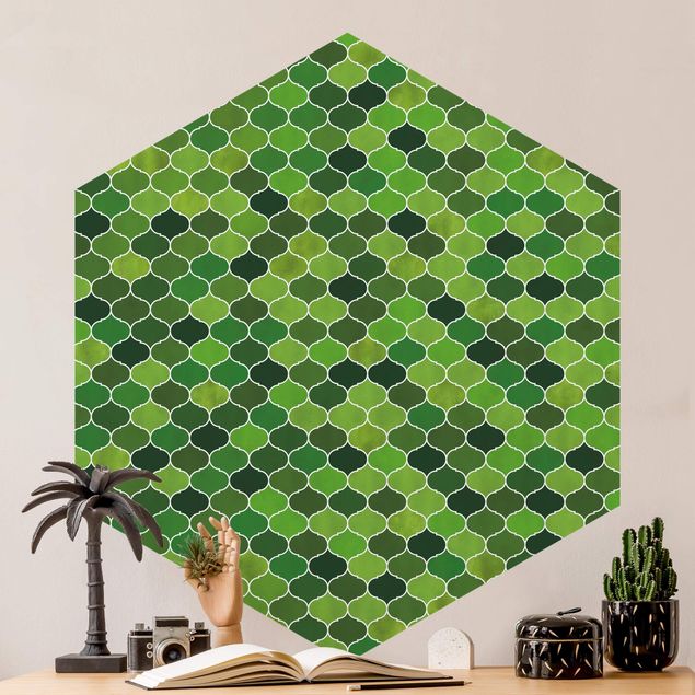 Wallpapers geometric Moroccan Watercolour Pattern Green
