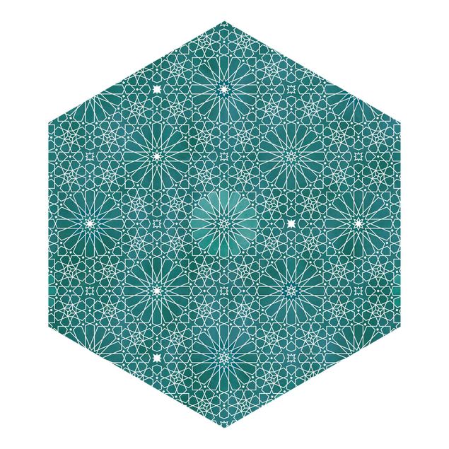 Turquoise blue wallpaper Moroccan Flower Pattern