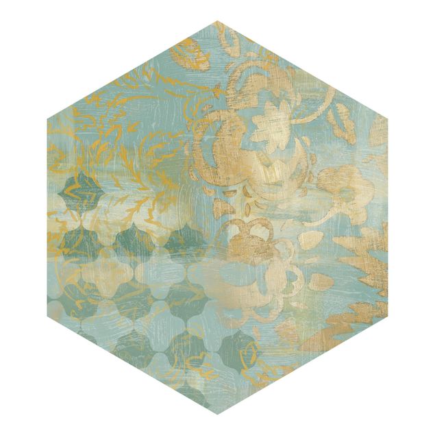 Peel and stick wallpaper Moroccan Collage In Gold And Turquoise II