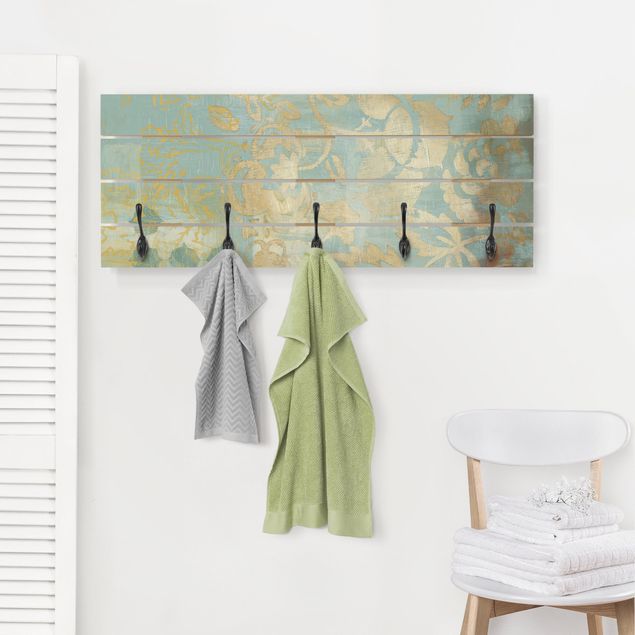 Wall mounted coat rack wood Moroccan Collage In Gold And Turquoise II