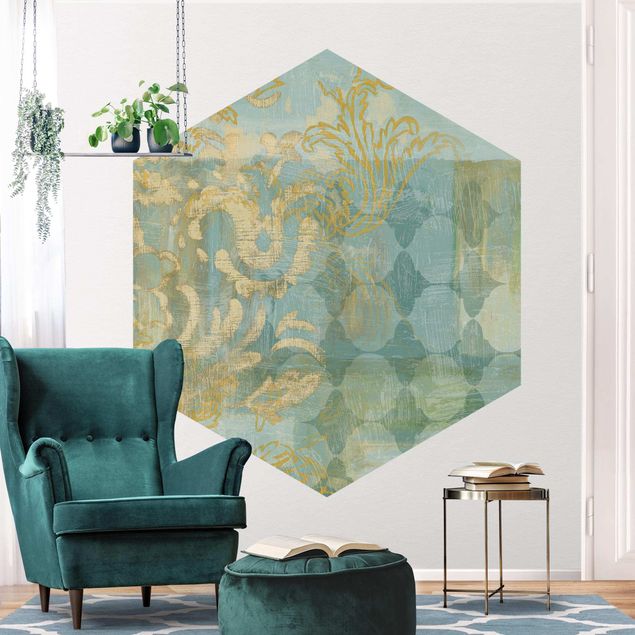 Silver wallpapers Moroccan Collage In Gold And Turquoise