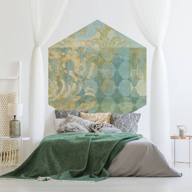 Retro wallpaper Moroccan Collage In Gold And Turquoise