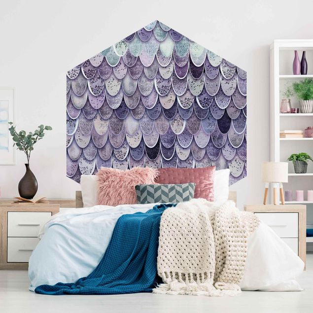 Self-adhesive hexagonal wall mural Mermaid Magic In Purple