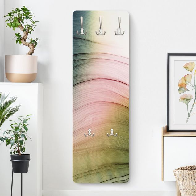 Wall mounted coat rack multicoloured Mottled Colours Pink Yellow With Turquoise
