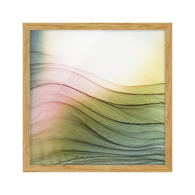 Modern art prints Mottled Colours Pink Yellow With Turquoise