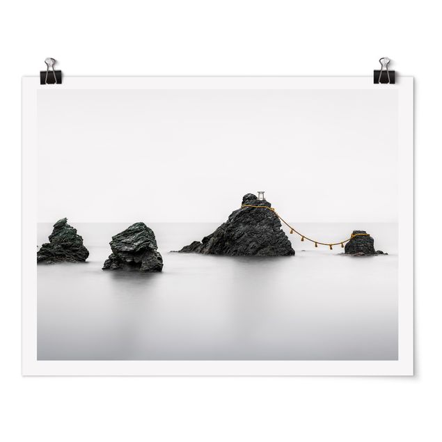 Posters black and white Meoto Iwa -  The Married Couple Rocks