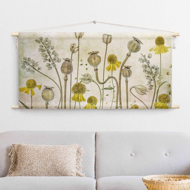 vintage wall tapestry Poppy And Helenium