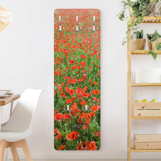 Wall mounted coat rack flower Poppy Field