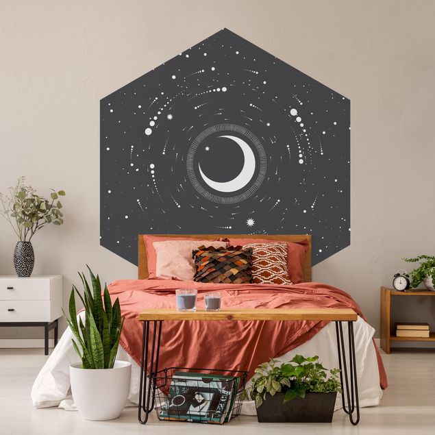 Black and white aesthetic wallpaper Moon In Star Circle