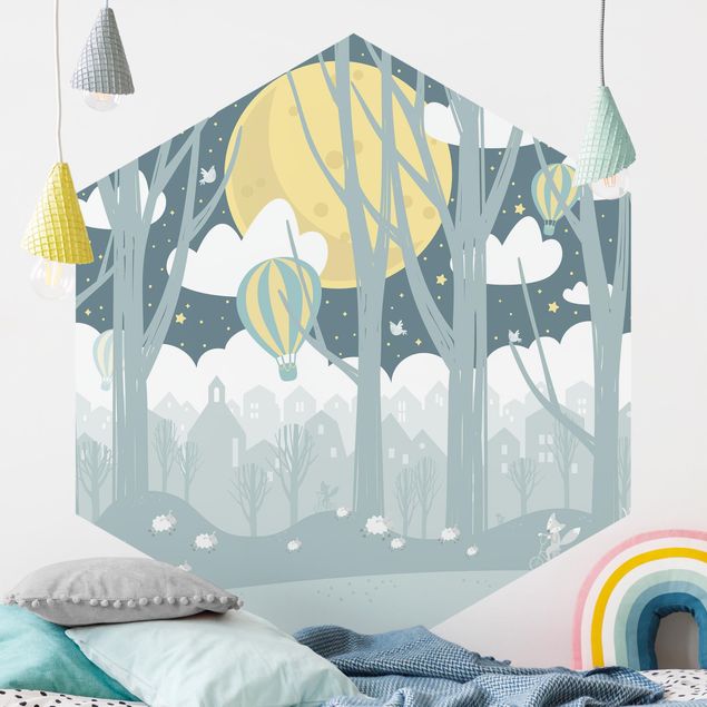 Kids room decor Moon With Trees And Houses