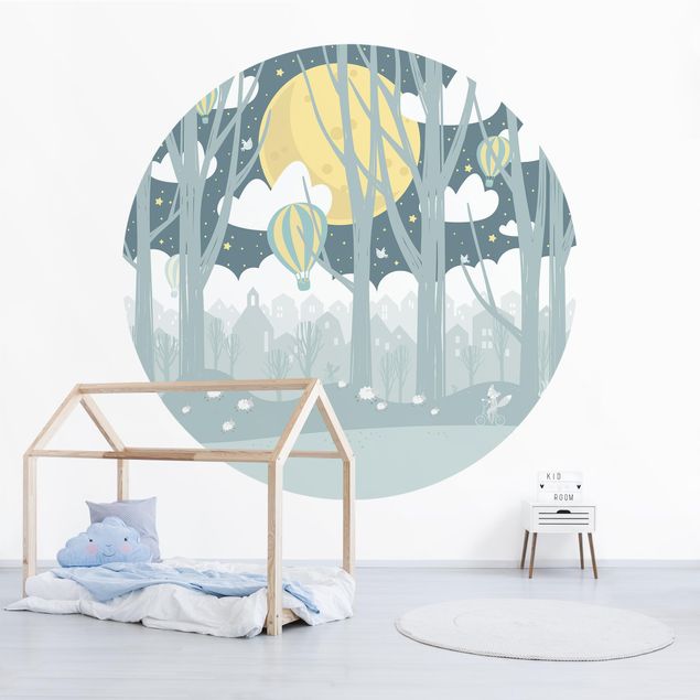 Modern wallpaper designs Moon With Trees And Houses