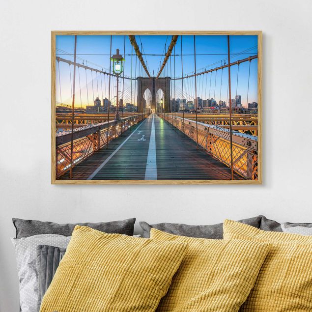 New York skyline print Dawn On The Brooklyn Bridge