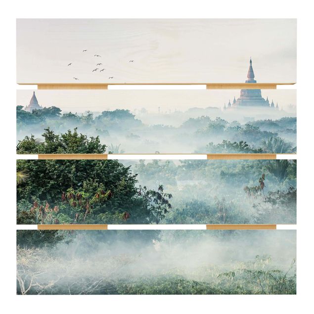 Wood prints Morning Fog Over The Jungle Of Bagan
