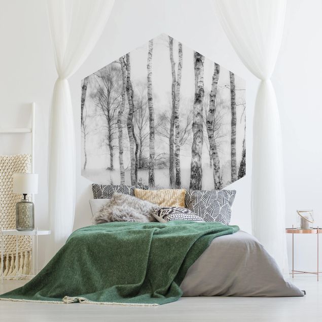Modern wallpaper designs Mystic Birch Forest Black And White