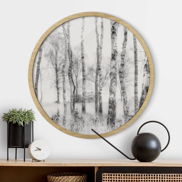 Landscape canvas prints Mystic Birch Forest Black And White
